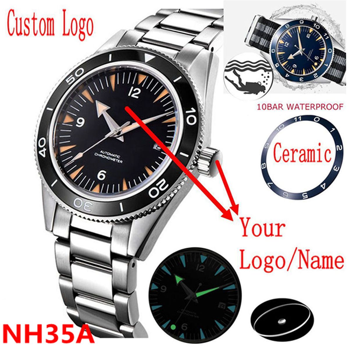 Luxury Watch Logo - Logo personnalisé NH35 mouvement montre 10